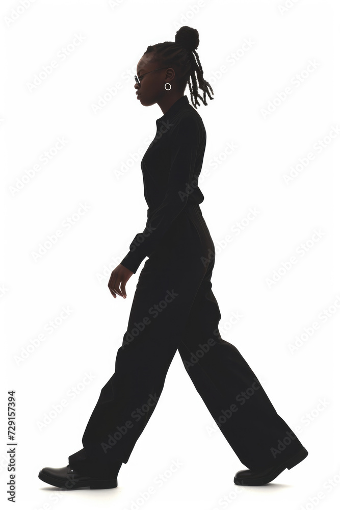 african woman wearing Casual attire, walking forward, white background