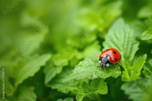 A ladybug captured amidst lush greenery, showcasing its role as a beneficial garden insect