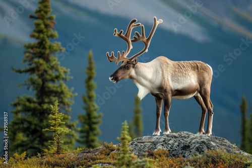deer with mountains in background. Epic Autumn Fall landscape of red deer stag in front of mountain landscape in background. elk in the mountains