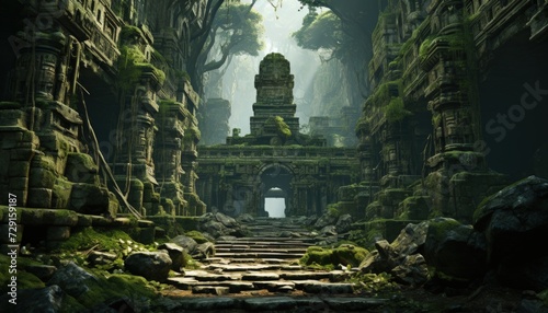 An ancient temple hidden in a lush forest © Mahenz