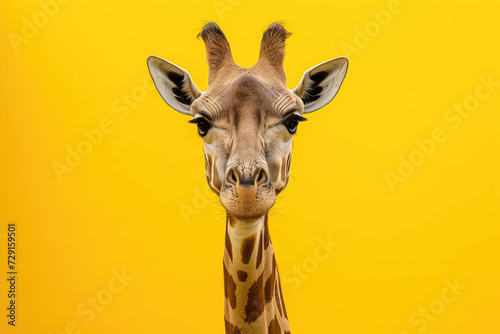 A mighty giraffe standing alone against a vibrant golden background © Veniamin Kraskov