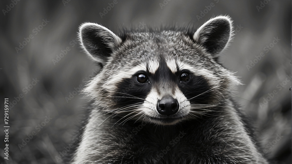 raccoon in black and white style