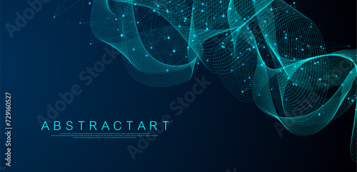 Vector connections of lines and dots. Technology banner template. Graphic abstract background communication. Minimal array with compounds lines and dots. Digital data visualization