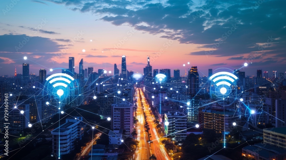 Fototapeta premium Connected Realms: Wireless Signs in a Digital Landscape