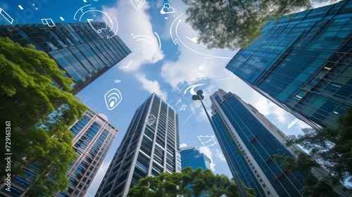 Digital Horizons: Wireless Signs Amidst Skyscrapers