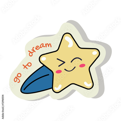 Sticker of colorful set. This cute sweet dream-themed sticker feature a charming cartoon design of a star on a white backdrop. Vector illustration.