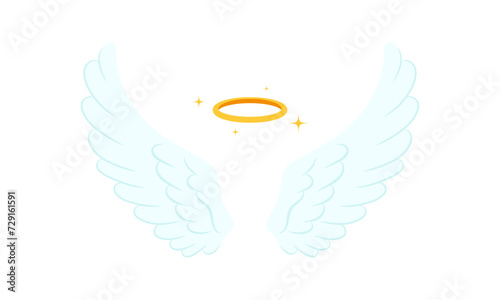 Angel wings with golden nimbus sparkle doodle flat illustration vector