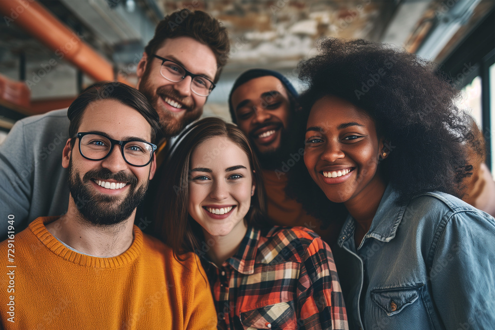 A diverse group of People, Portrait showcasing employees from various backgrounds coming together to celebrate diversity. Smiling multicultural young and matured professional business people concept - obrazy, fototapety, plakaty 