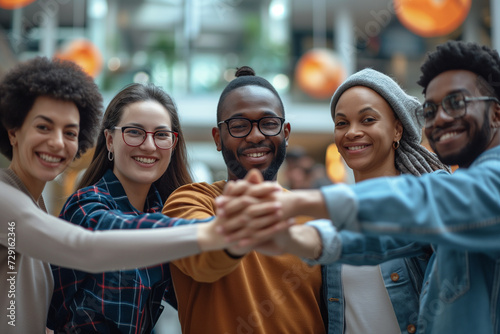 A diverse group of People, Portrait showcasing employees from various backgrounds coming together to celebrate diversity. Smiling multicultural young and matured professional business people concept