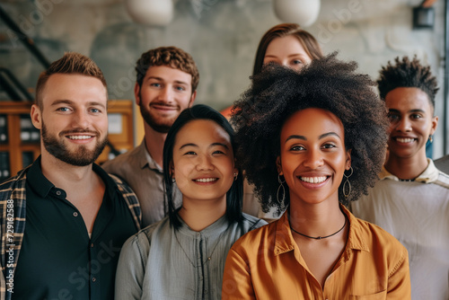 A diverse group of People, Portrait showcasing employees from various backgrounds coming together to celebrate diversity. Smiling multicultural young and matured professional business people concept