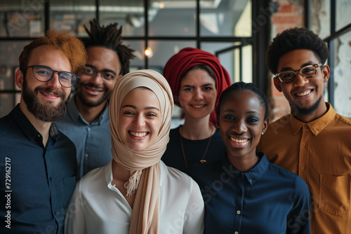 A diverse group of People, Portrait showcasing employees from various backgrounds coming together to celebrate diversity. Smiling multicultural young and matured professional business people concept