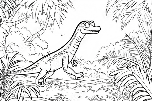 Coelophysis Dinosaur Black White Linear Doodles Line Art Coloring Page  Kids Coloring Book