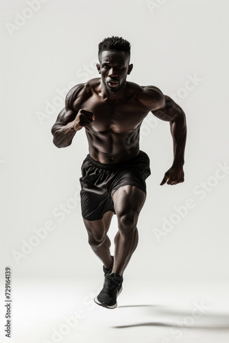 African man wearing Athleisure, running, white background