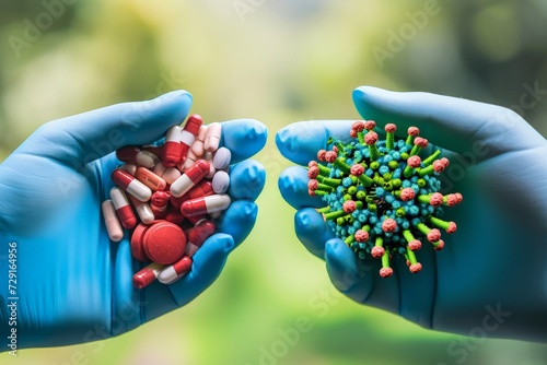 Medicine, pills, capsules health wellness treatment. Pharmaceuticals, vitamins prescription drugs, aid curing illnesses. White tablets medical care treatment. Addiction Pill misuse through healthcare. photo