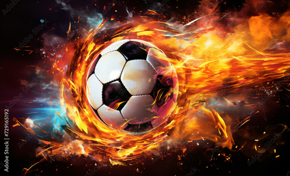 Fototapeta premium a soccer ball flies out of the soccer net, in the style of vivid energy explosions, large canvas format