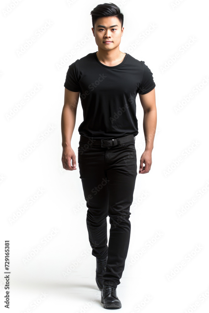 asian man wearing Casual attire, walking forward, white background asian man wearing Casual attire, walking forward, white background