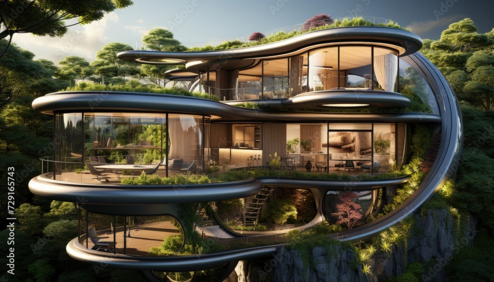 A futuristic home with eco-friendly features