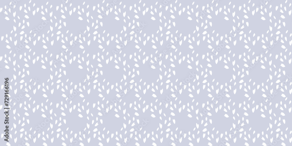 Simple light seamless pattern with abstract rhombus with shapes tiny polka dots on a grey background. Vector hand drawn sketch random drops, spots, snowflakes, circles. Template for design, patterned