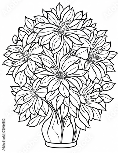 flowers in a vase coloring book for children and adults