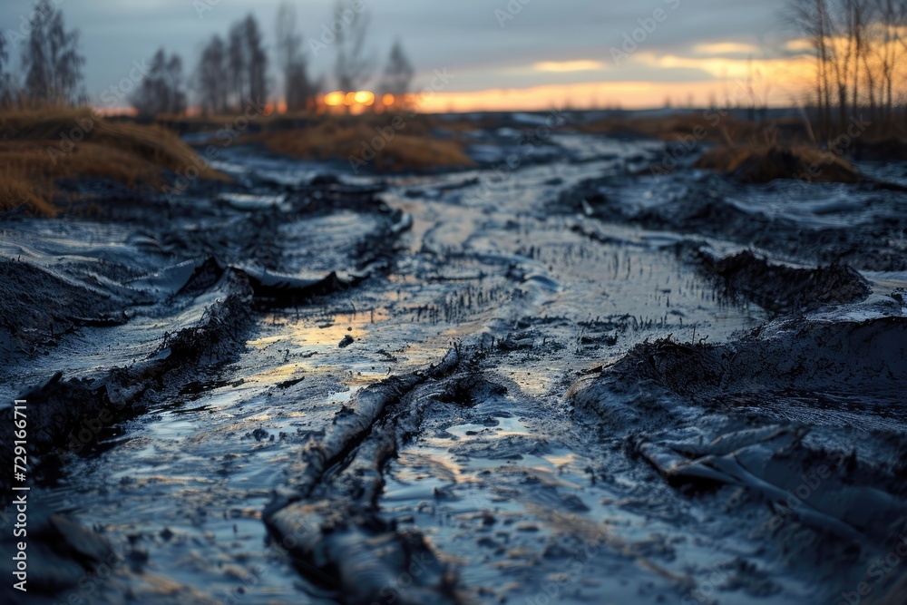 Crude oil spills on land, pollution