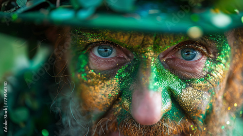 Old Man with decorated in leprechaun in the green outfit. Happy Saint Patrick's Day. selebration photo