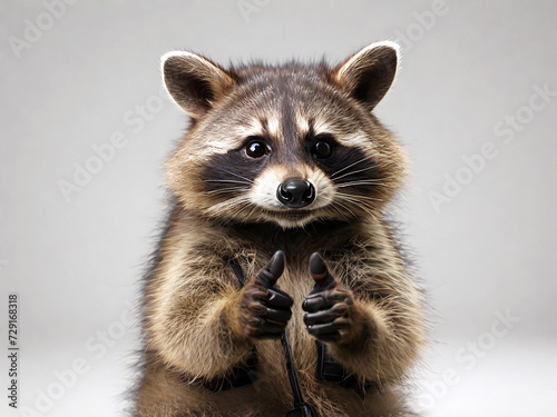 A raccoon giving a thumbs up isolated on white photo