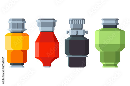 Garbage and waste disposer vector cartoon set isolated on a white background.