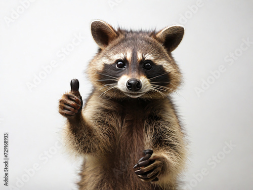 A raccoon giving a thumbs up isolated on white © Creative_saimun
