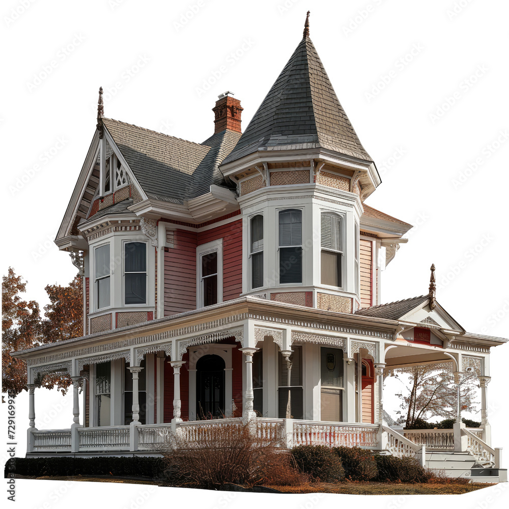 Classic Victorian house on transparent background