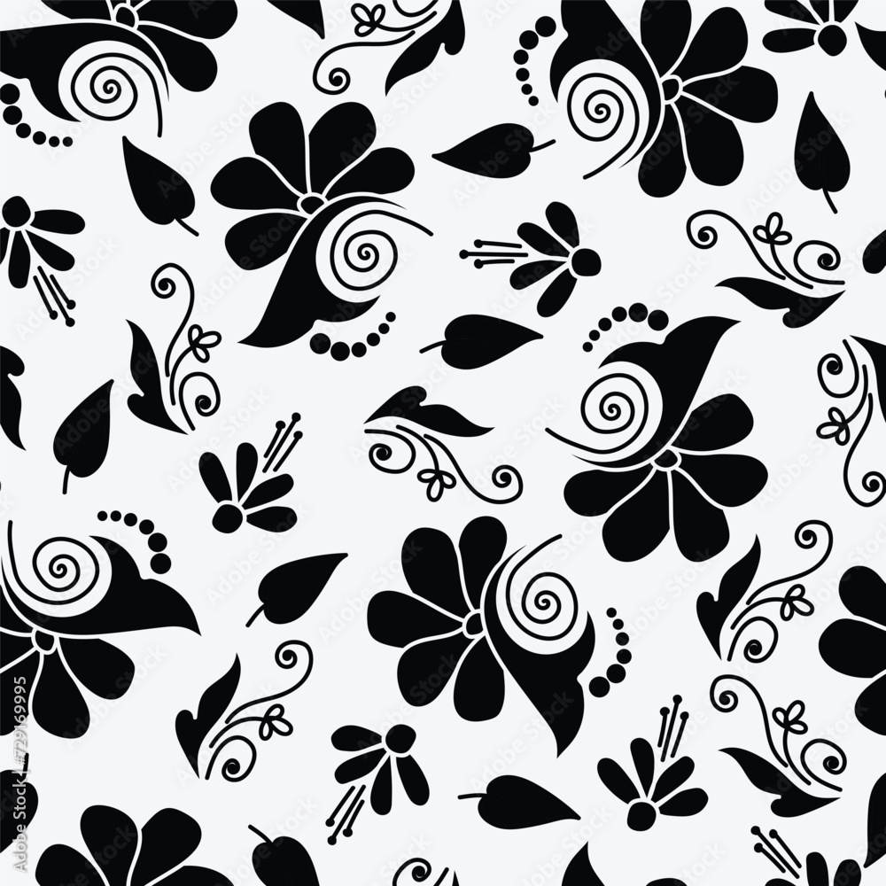 Black and white floral seamless pattern. Elegant botanical spring flowers. Hand drawn fabric, gift wrap, wall design. Nature ornament for textile. Black and white floral seamless pattern. Elegant botanical spring flowers. Hand drawn fabric, gift wrap, wall design. Nature ornament for textile.
