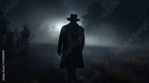 A man in the night fog view