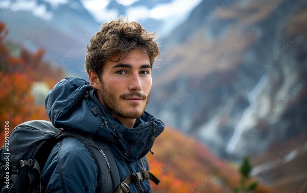Multiracial Man With Backpack Looking at Camera