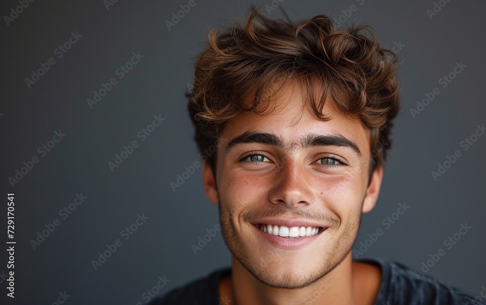 Young Man With Curly Hair Smiling at the Camera Young Man With Curly Hair Smiling at the Camera
