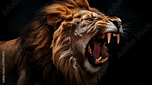 A picture of a lion roaring on black