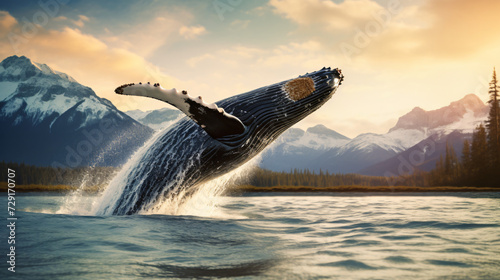 Alaskan humpback whale leaps