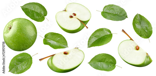 Green apple fruit with leaves photo