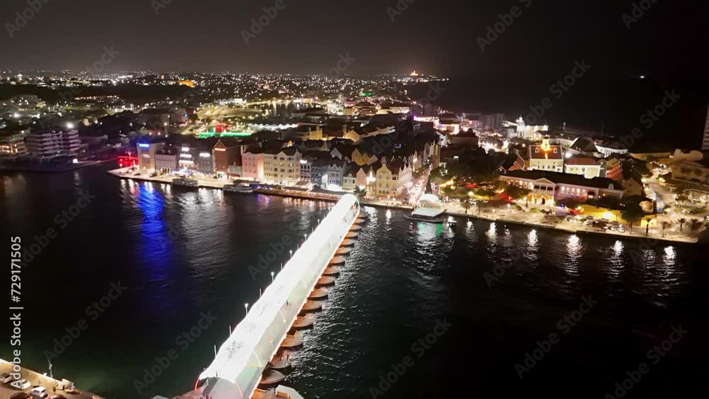 Queen Emma pontoon bridge closes to connect Handelskade Willemstad Curacao at night Queen Emma pontoon bridge closes to connect Handelskade Willemstad Curacao at night