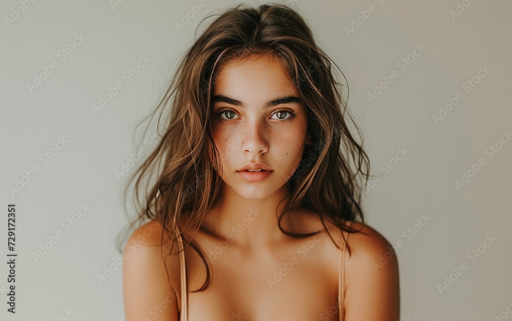 Multiracial Woman Poses for a Photo, Displaying Full Breasts Multiracial Woman Poses for a Photo, Displaying Full Breasts