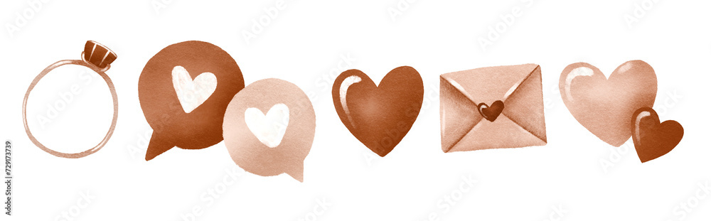Set for Valentine's Day. The 14th of February. Cute set for lovers with hearts, proposal ring and envelope. Set items and gifts for lovers day on isolated background. Hand drawn illustration Set for Valentine's Day. The 14th of February. Cute set for lovers with hearts, proposal ring and envelope. Set items and gifts for lovers day on isolated background. Hand drawn illustration
