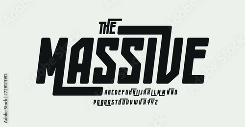 High bold alphabet, massive geometric letters with dynamic tail, sporty swash italic for powerful logos, energetic headlines. Perfect typographic design for gym, auto racing, branding. Vector typeset