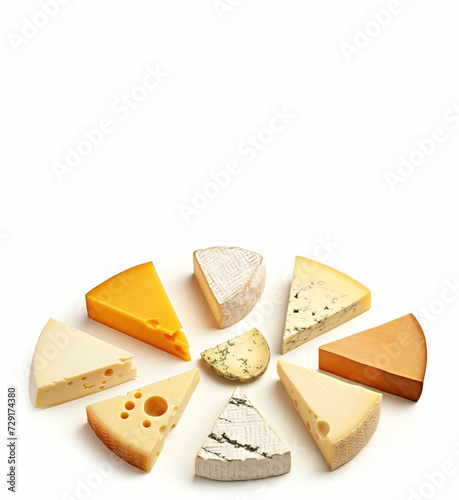 Cheese collection isolated on white background with clipping path and full depth of field