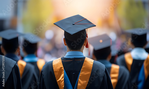 man of university graduates wearing graduation gown and cap in the commencement day