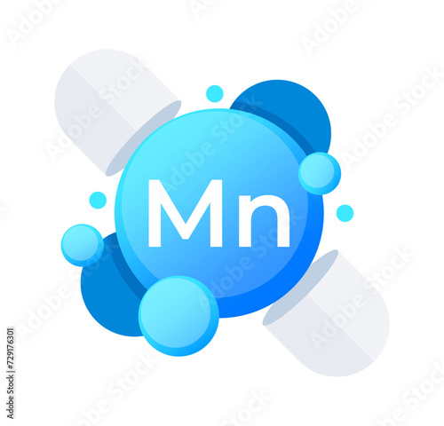 Manganese Mn element molecules in a dynamic blue spherical design