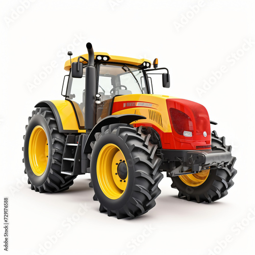 Yellow red agricultural tractor