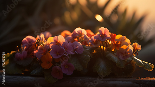 a bouquet of African Violets during sunset