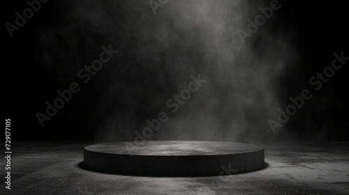 Podium black dark smoke background product platfor abstract stage texture fog spotlight , smoky dust . photo