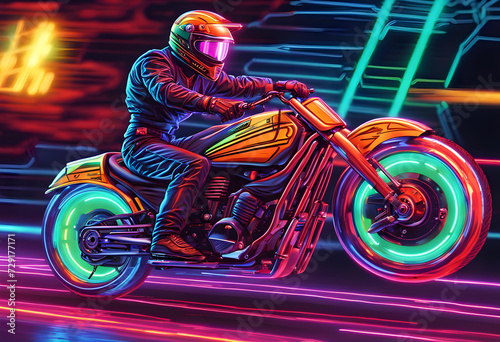 science fiction, man riding motorcycle photo