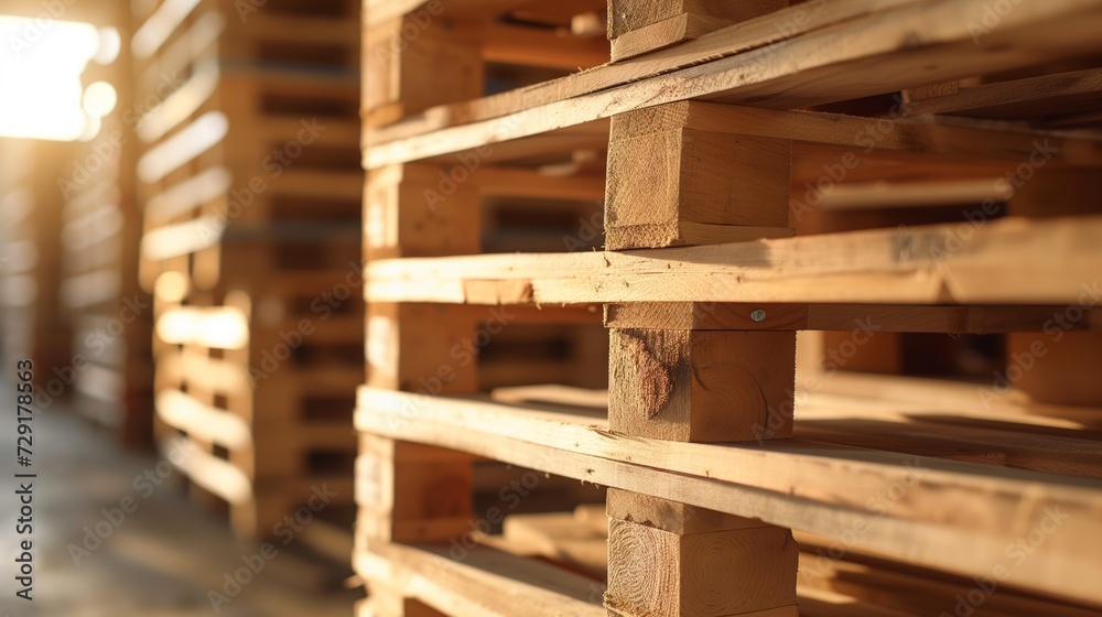 Sun-Kissed Wooden Pallets in Organized Warehouse