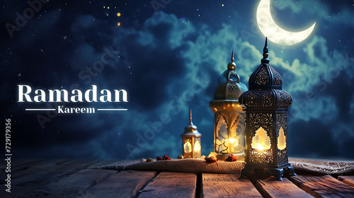 Ramadan kareem greeting card design with Ornamental Arabic lantern 