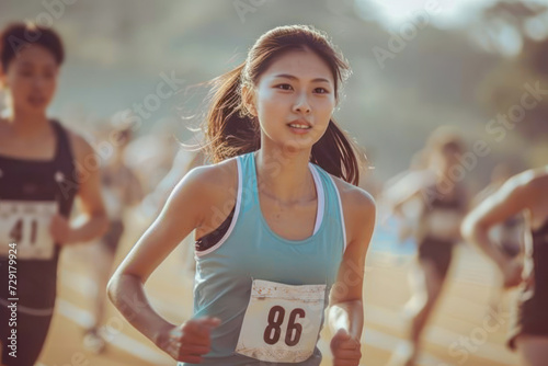 Asian woman wearing athletic activewear doing exercise, sport workout